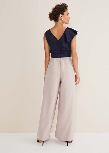 Phase Eight Kimberley Frill Jumpsuit Blue/Grey/Brown USA | 5749281-OQ